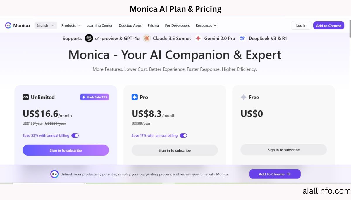 Monica AI Plan & Pricing 